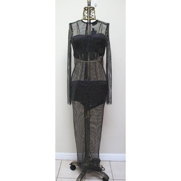 NWT Bronx and Banco Mesh Net Black Webb Long Maxi Dress Size Large - Picture 4 of 8